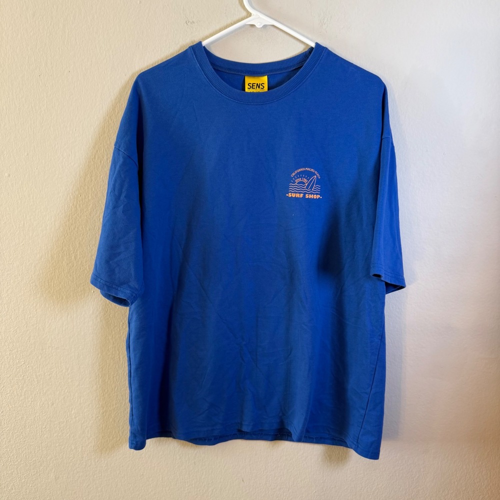 SENS Mens California Malibu Beach Surf Shop Graphic T-Shirt Blue Large Seoul